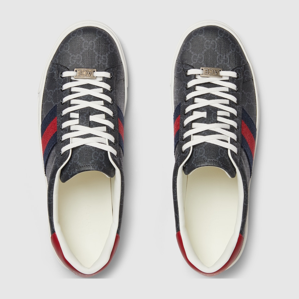 Men's Gucci Ace sneaker with Web in black GG Supreme canvas