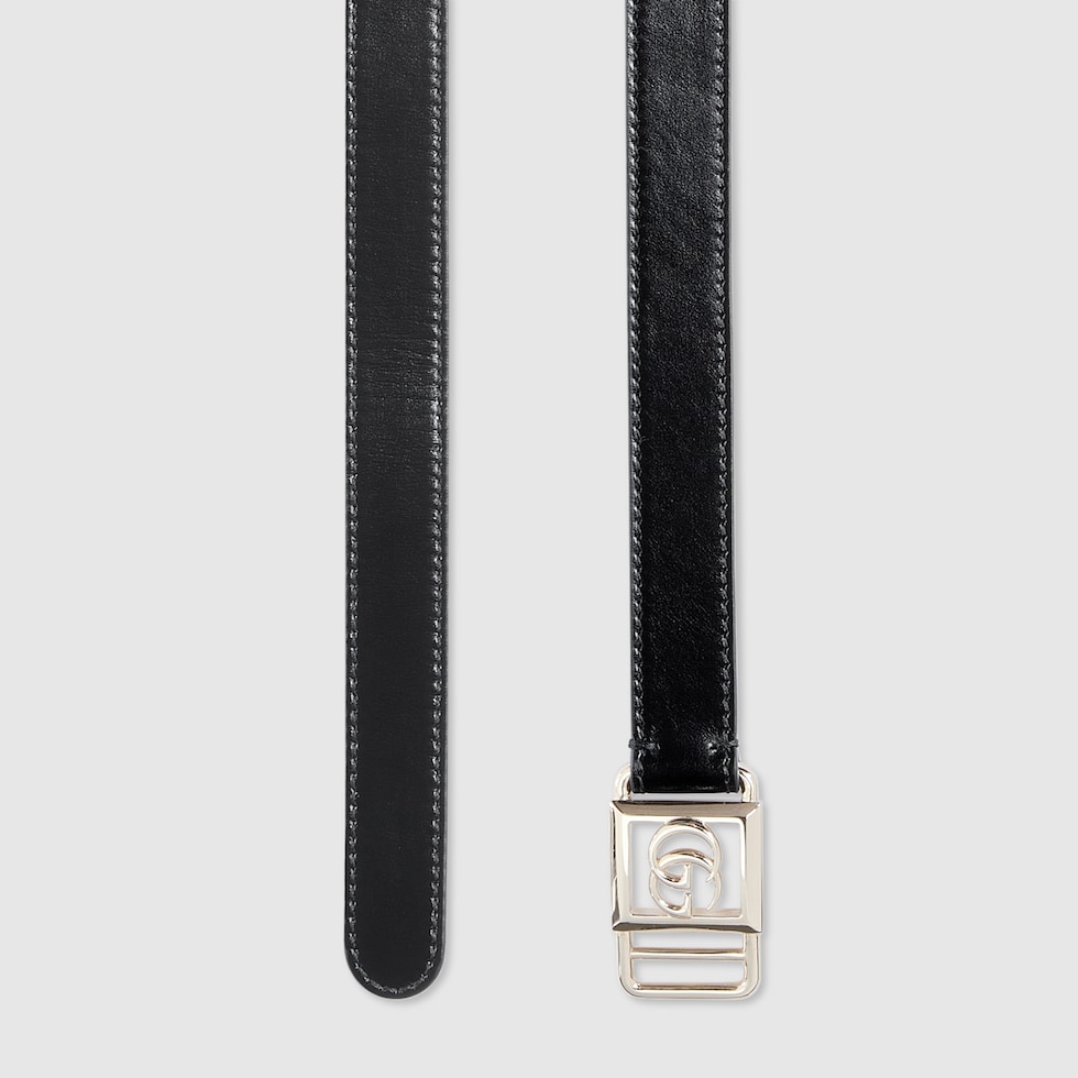 Thin belt with Double G buckle in black leather GUCCI MX