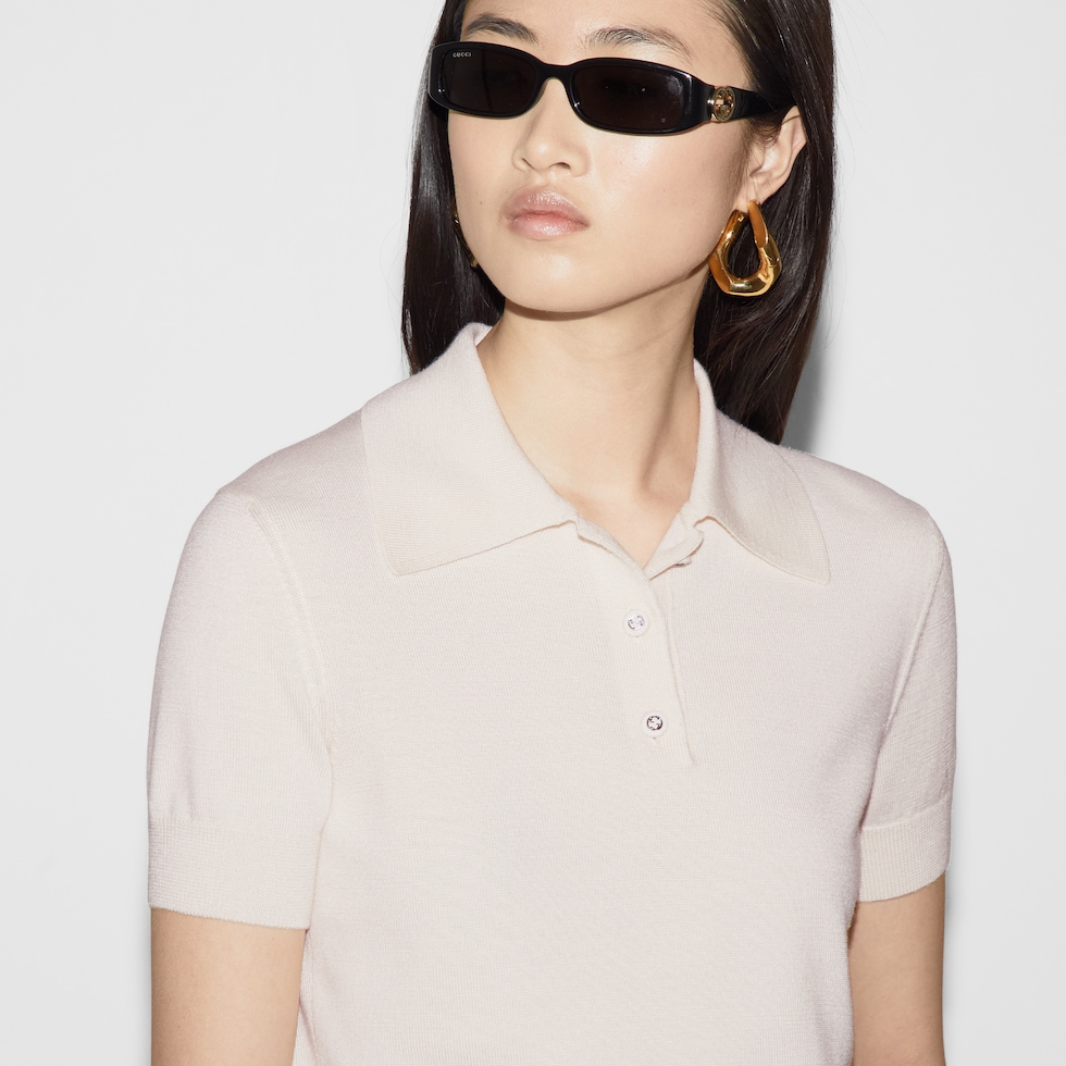 Wool silk polo top in ivory | GUCCI® US