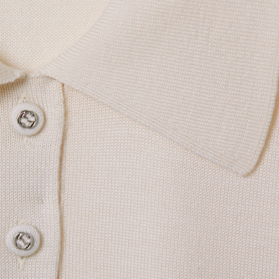 Wool silk polo top in ivory | GUCCI® US