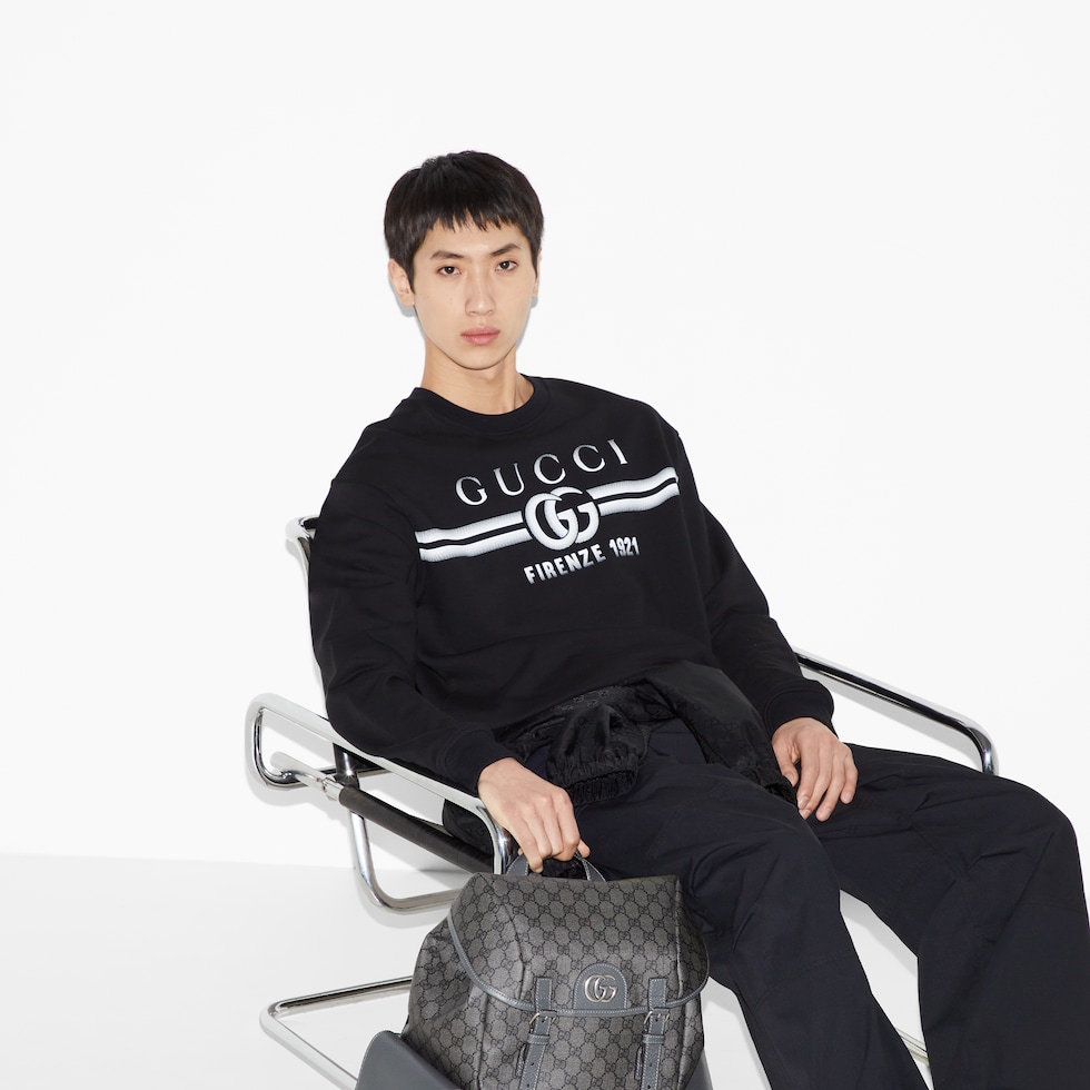 プリント コットンジャージー スウェットシャツブラック | GUCCI公式 プリント コットンジャージー スウェットシャツブラック | GUCCI公式