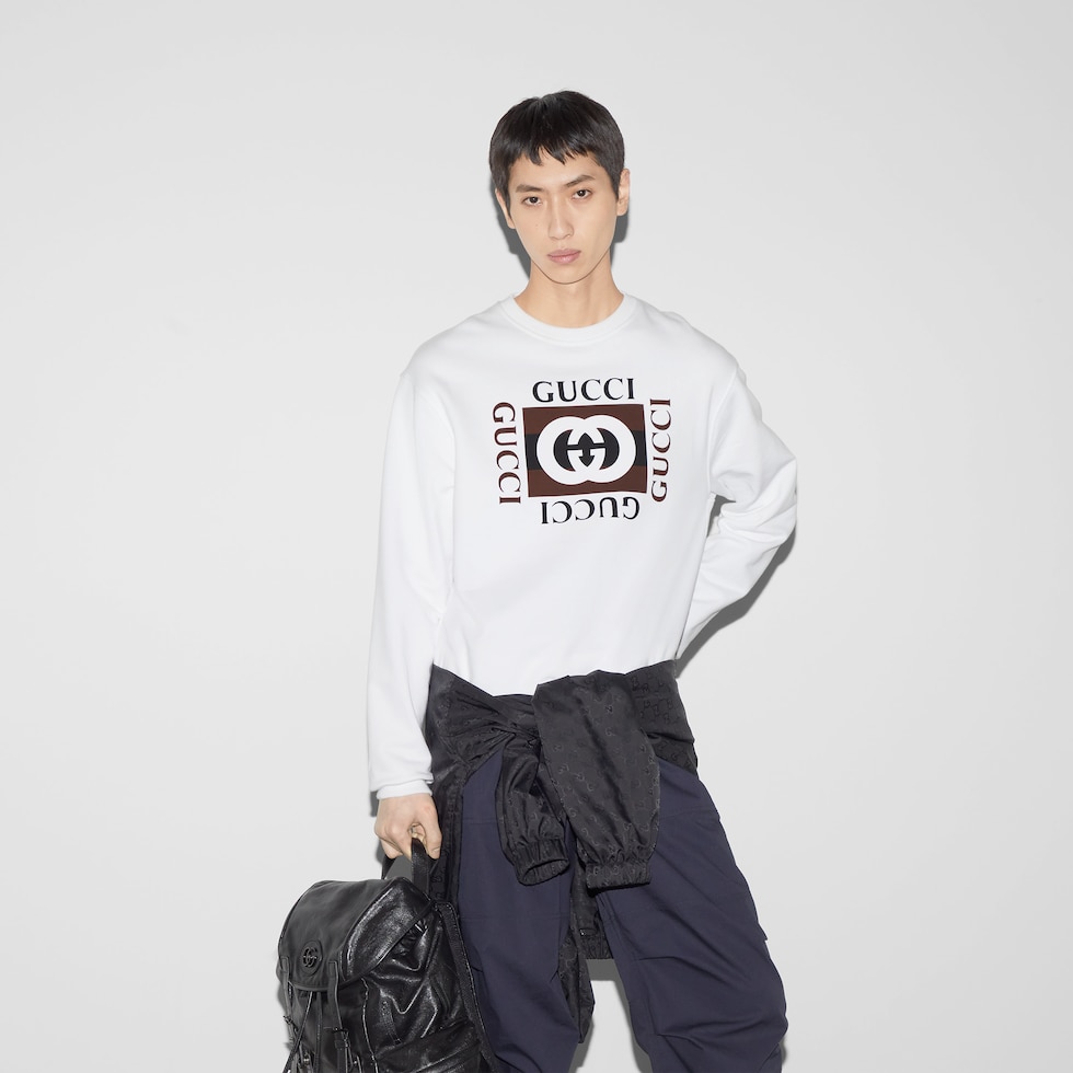 Cotton jersey sweatshirt in white | GUCCI® US