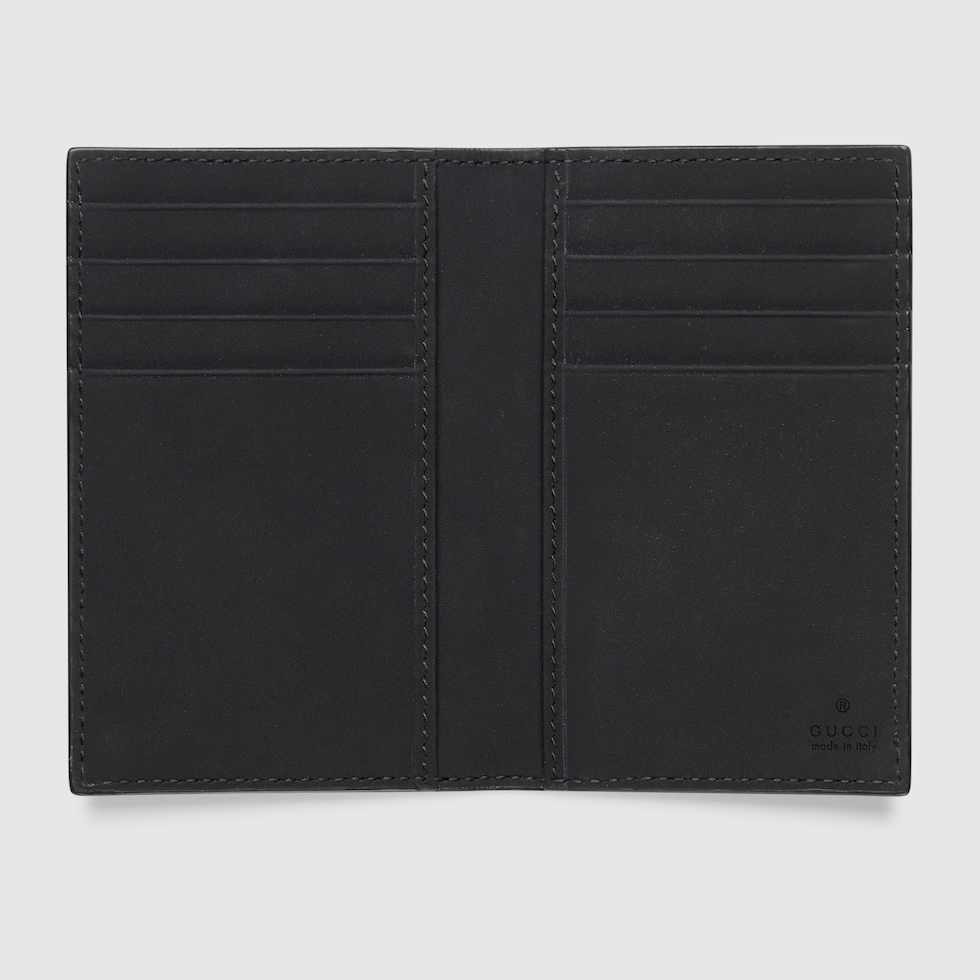 GG rubber-effect long card case in black leather | GUCCI® US