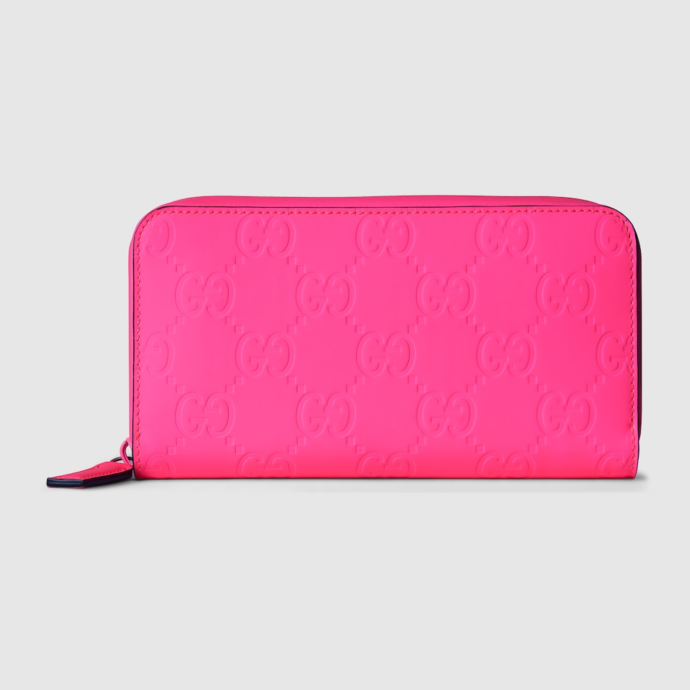 GG rubber-effect zip around wallet in fuchsia leather | GUCCI® US