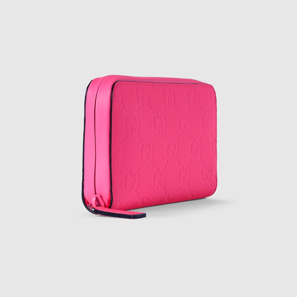 GG rubber-effect zip around wallet in fuchsia leather | GUCCI® US