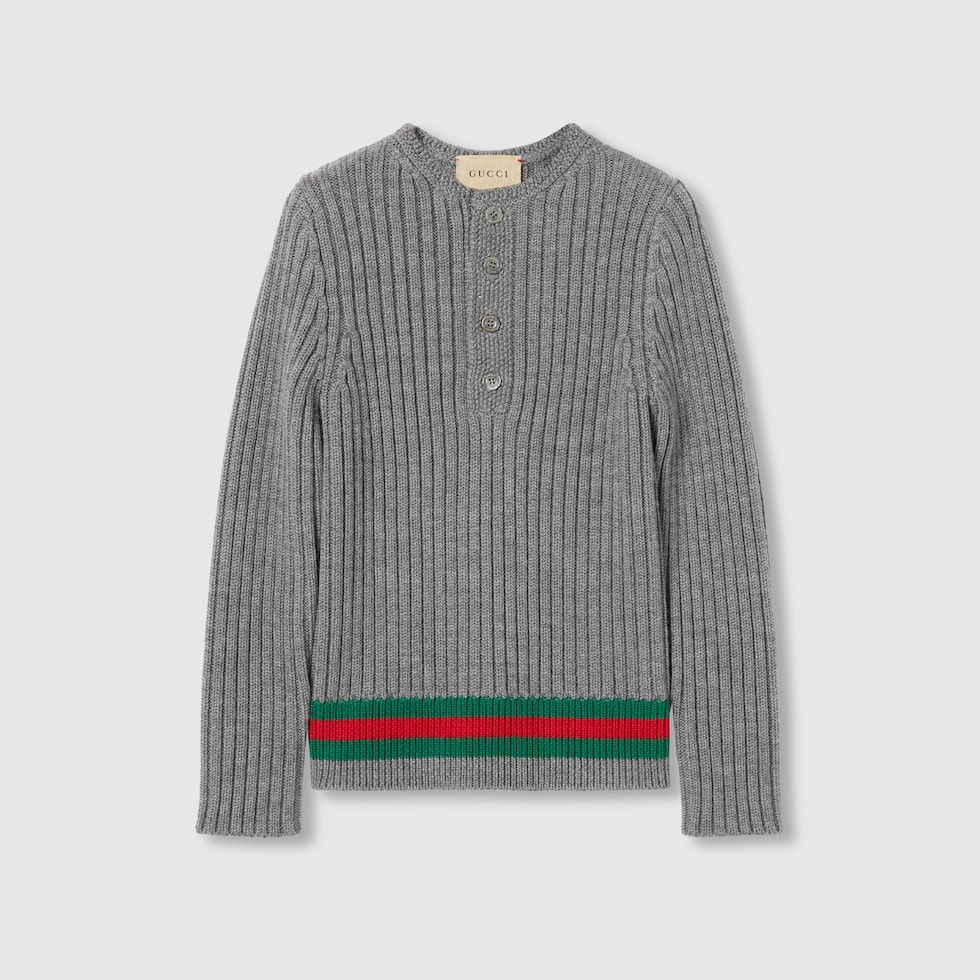 【GUCCI チルドレンズ】ウールセーター チルドレンズ〕ウール リブステッチ トップグレー | GUCCI公式