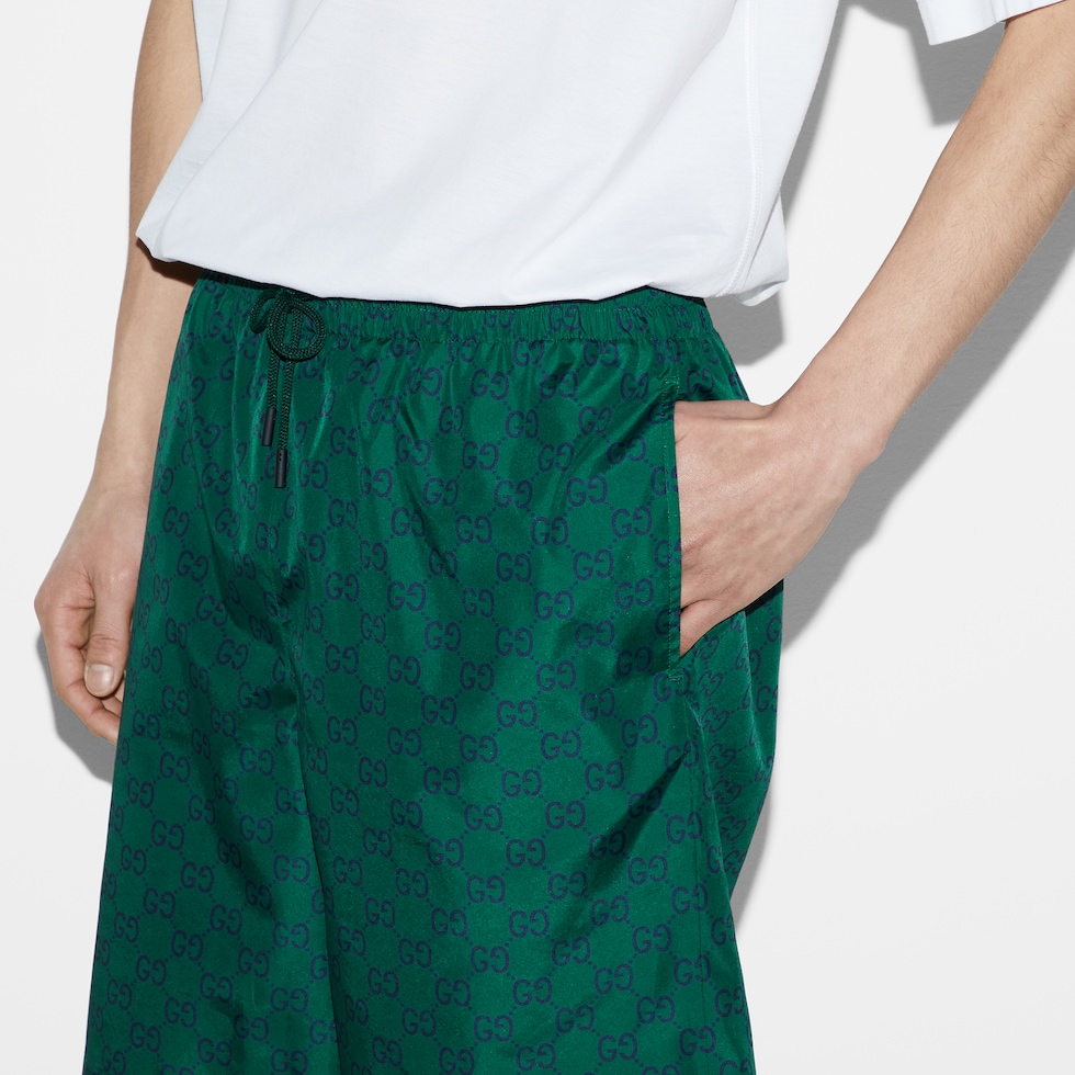 GG print nylon swim short in dark green GUCCI Canada
