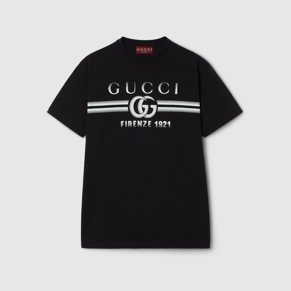 T-Shirt aus Baumwolljersey mit Gucci Print in schwarz | GUCCI® CH