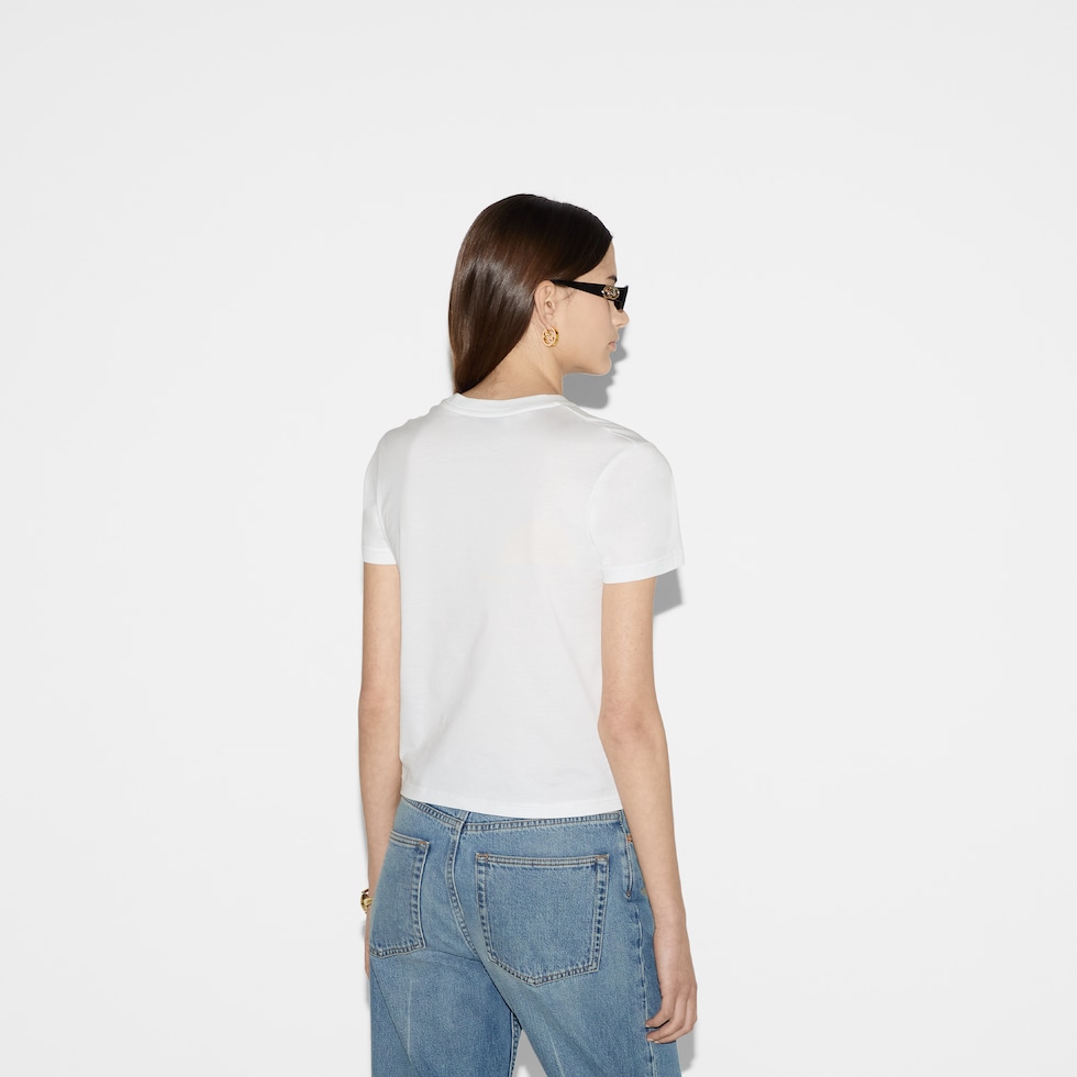 Embroidered cotton jersey T-shirt in white | GUCCI® US