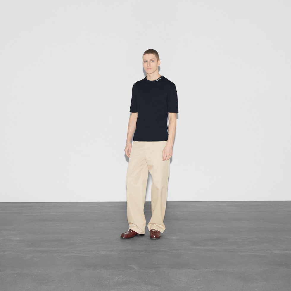 GUCCI インターシャ シルクコットン Tシャツ ・ネイビー | GUCCI公式