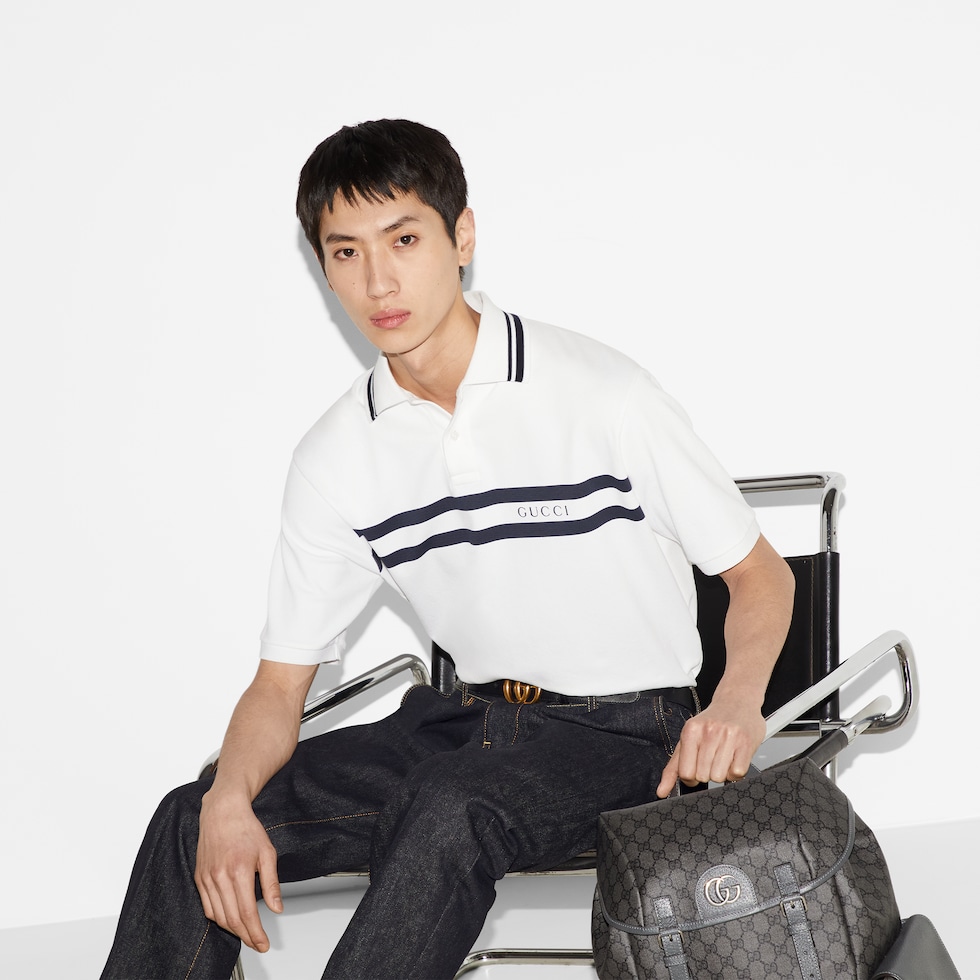 Cotton piquet polo shirt in white | GUCCI® US