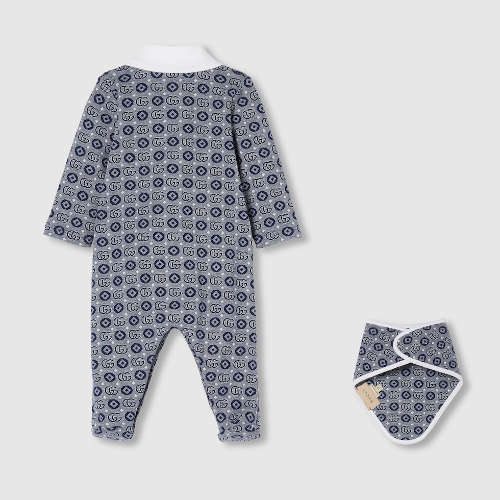 Baby Double G cotton two piece gift set in navy and white GUCCI US