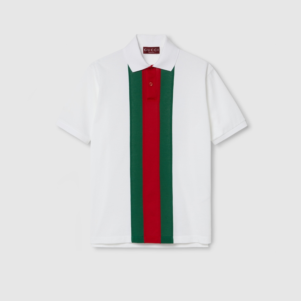 Cotton polo shirt with Web in white | GUCCI® PL