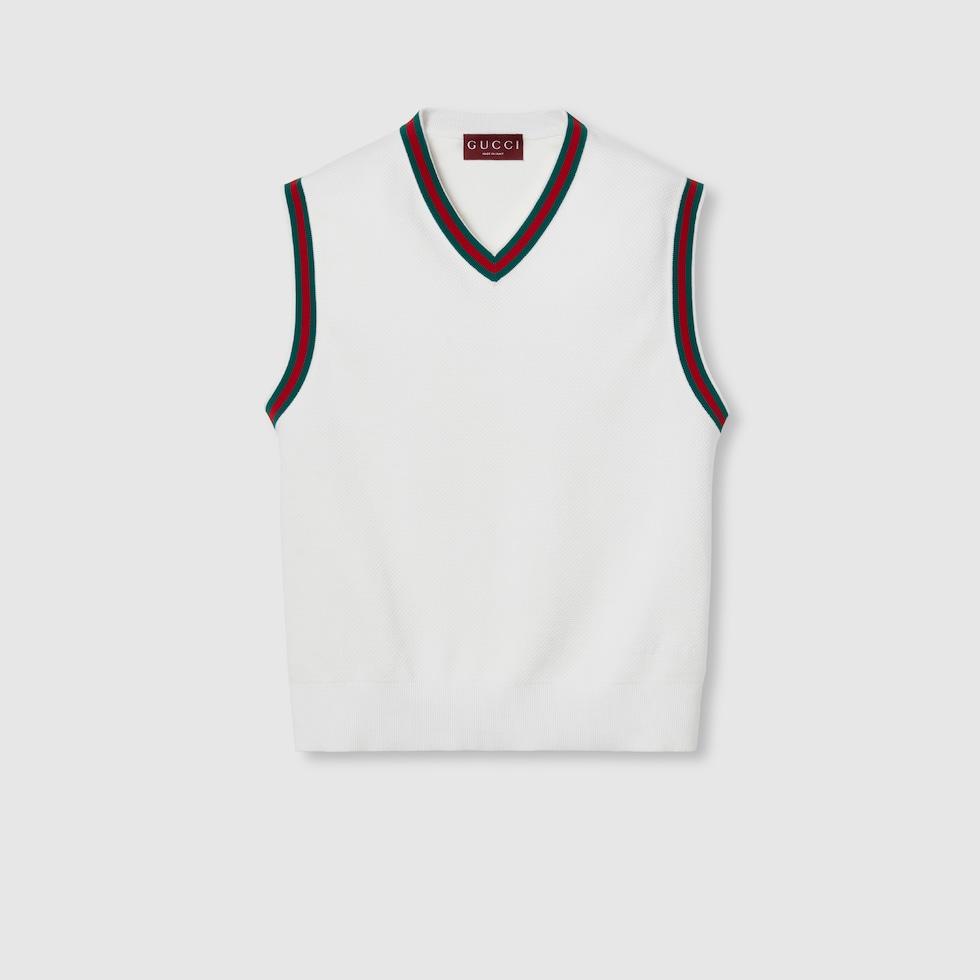 Cotton knit vest with Web in white | GUCCI® GR