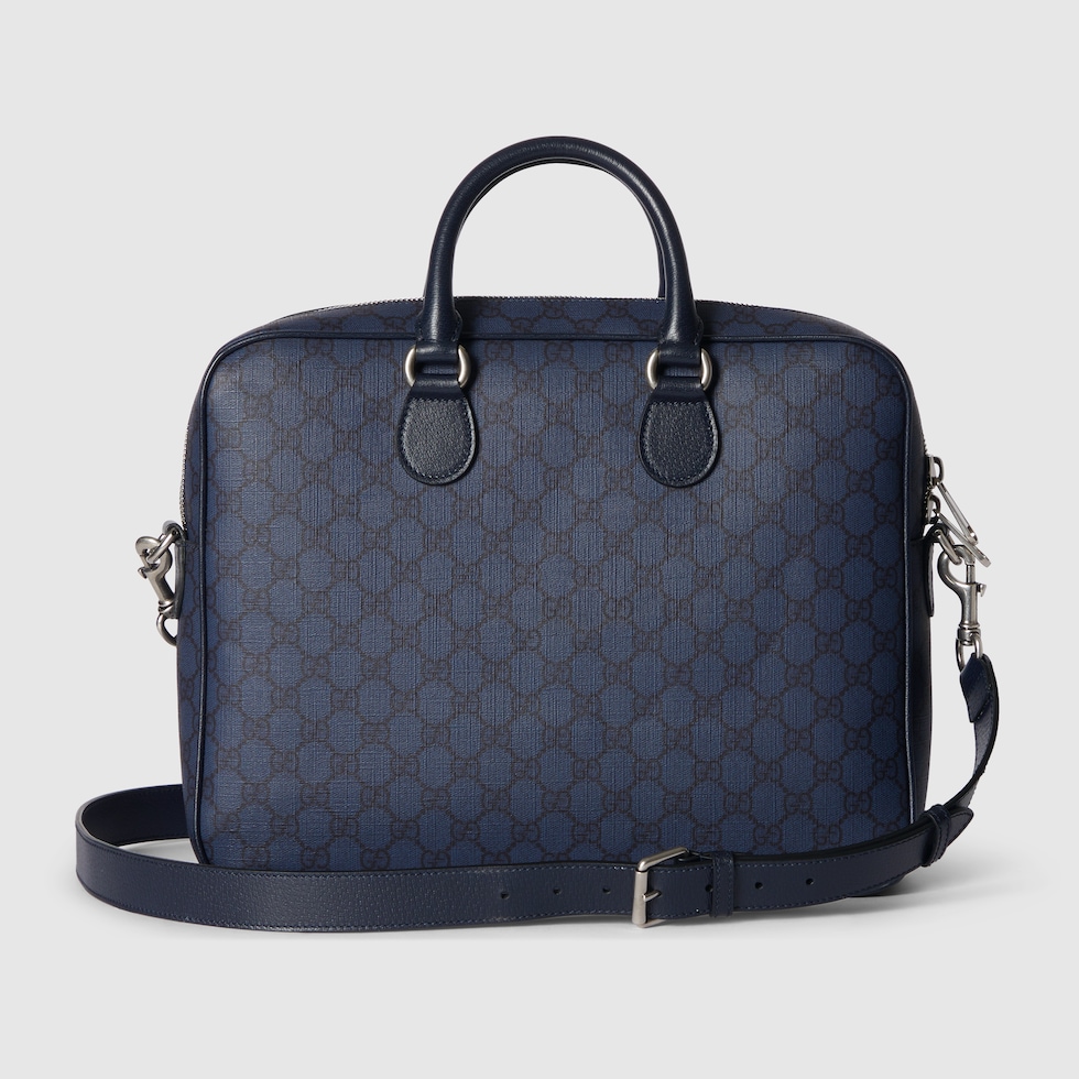 Ophidia medium GG briefcase in blue and dark blue GG Supreme 