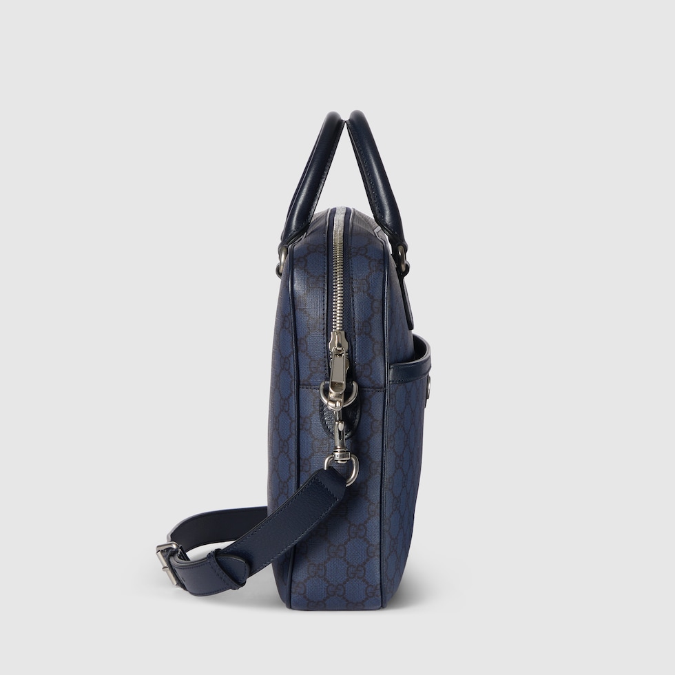 Ophidia medium GG briefcase in blue and dark blue GG Supreme 