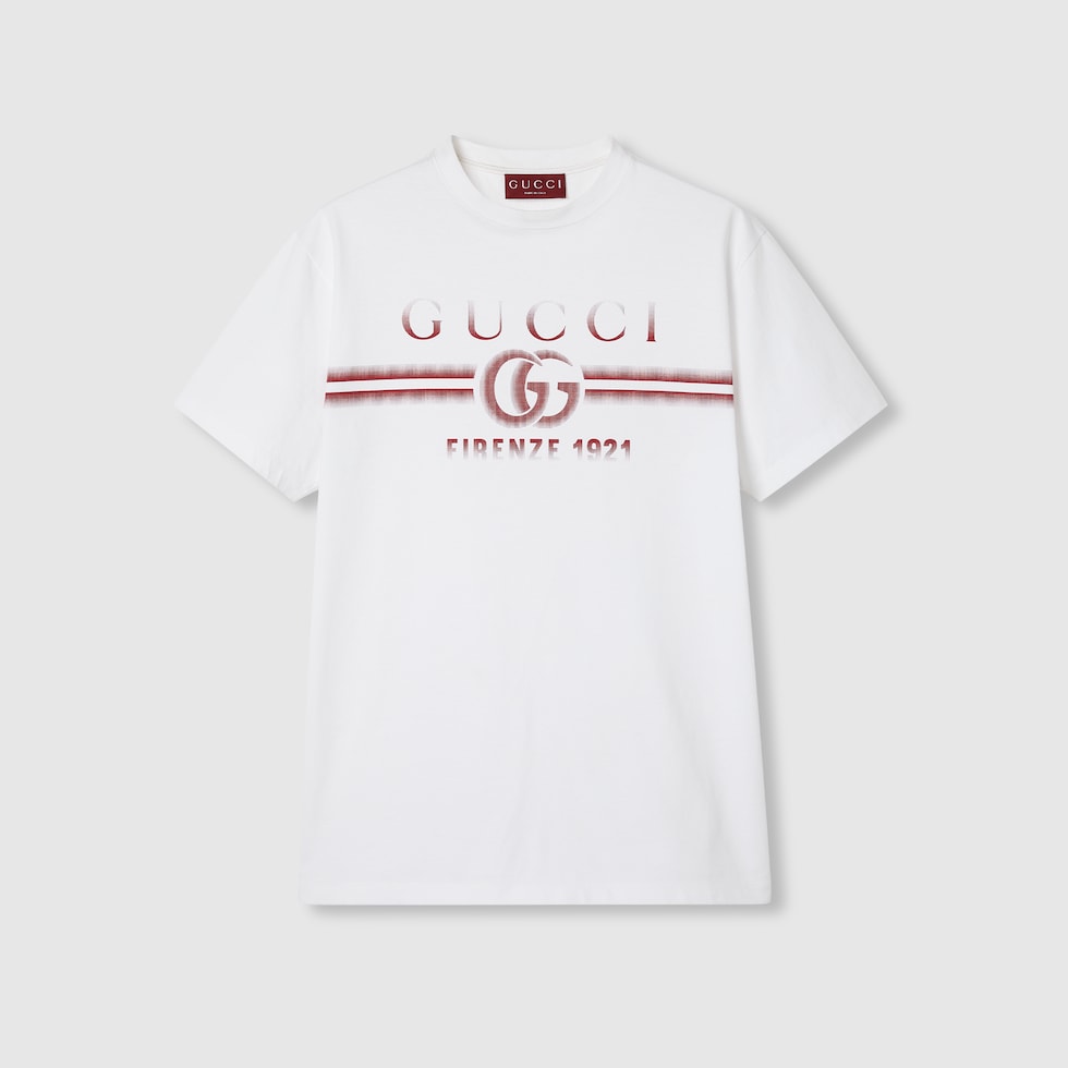 ＼半額SALE／ GUCCI”プリント コットンジャージー Tシャツホワイト | GUCCI公式 トップス