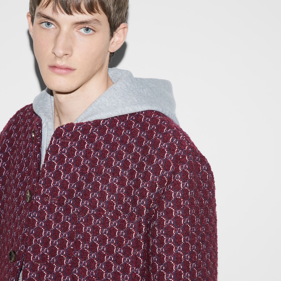 Bouclé wool jacquard jacket with GG Shadow in burgundy and Bouclé wool jacquard jacket with GG Shadow in burgundy and
