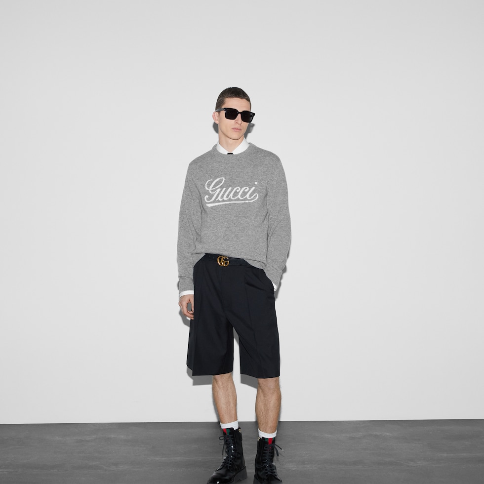Y*A様 グッチ Wool sweater with Gucci intarsia in grey | GUCCI® US