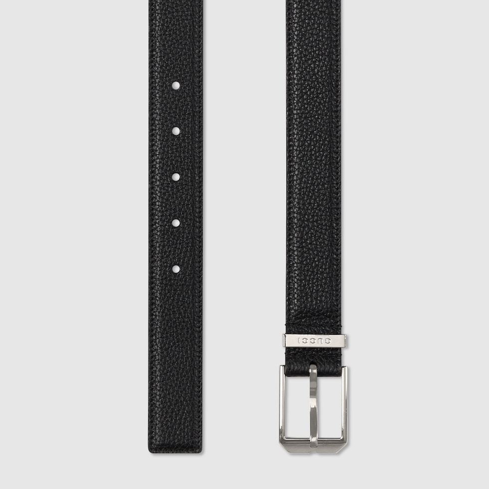 Belt with rectangular buckle in black leather | GUCCI® US