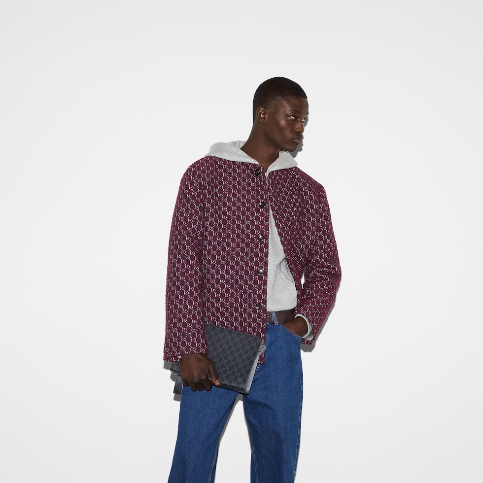 Pochette GG avec finitions grises en toile GG Supreme noire