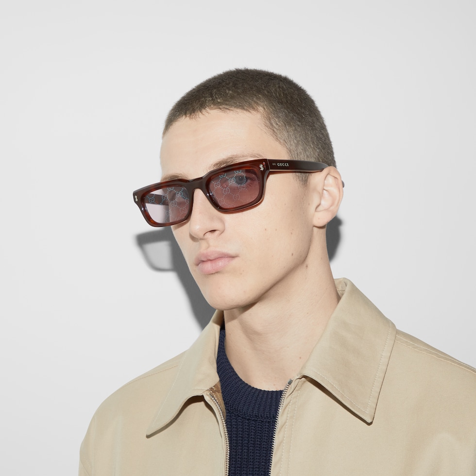 Rectangular frame sunglasses in blond tortoiseshell | GUCCI® US