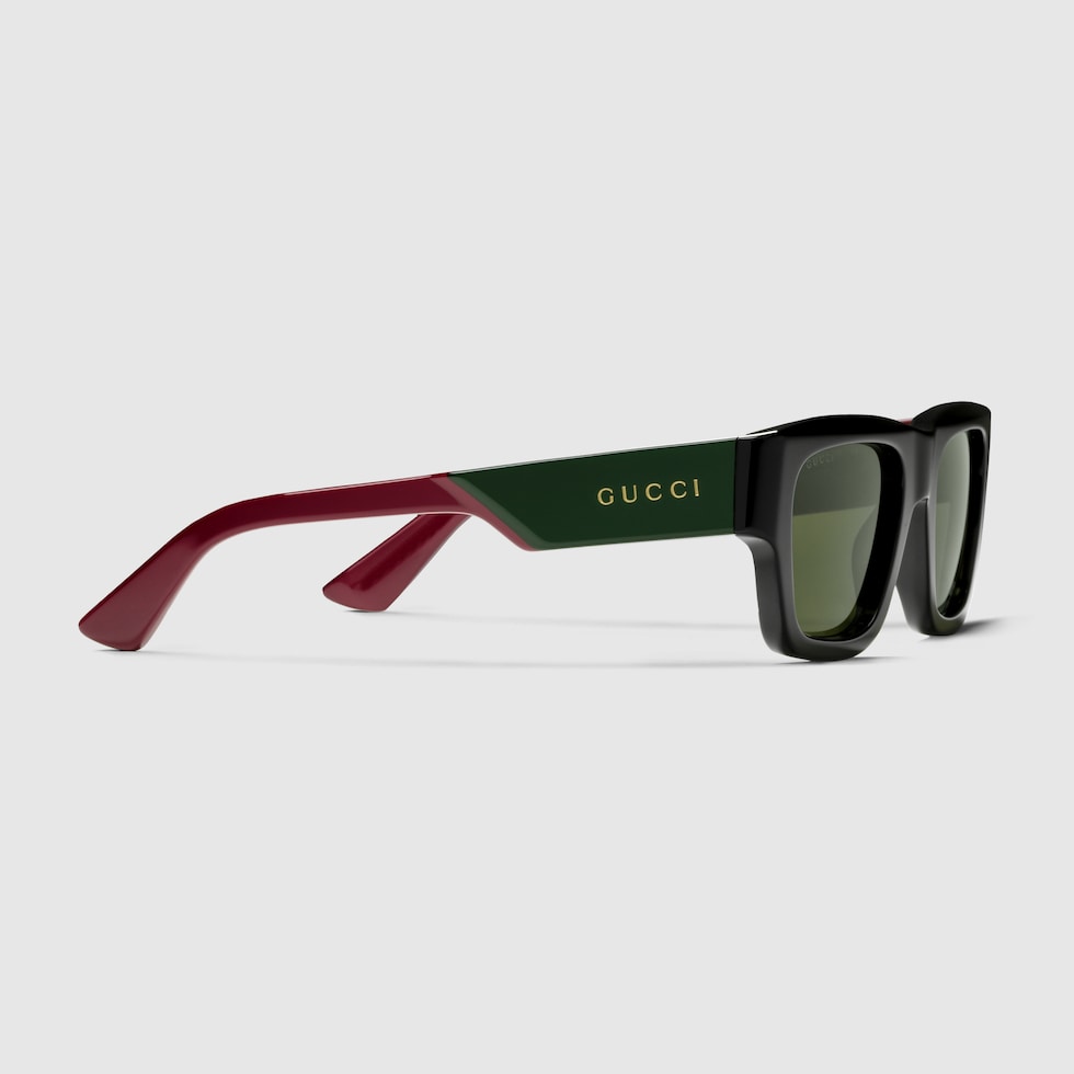 Rectangular frame sunglasses in black and red | GUCCI® US