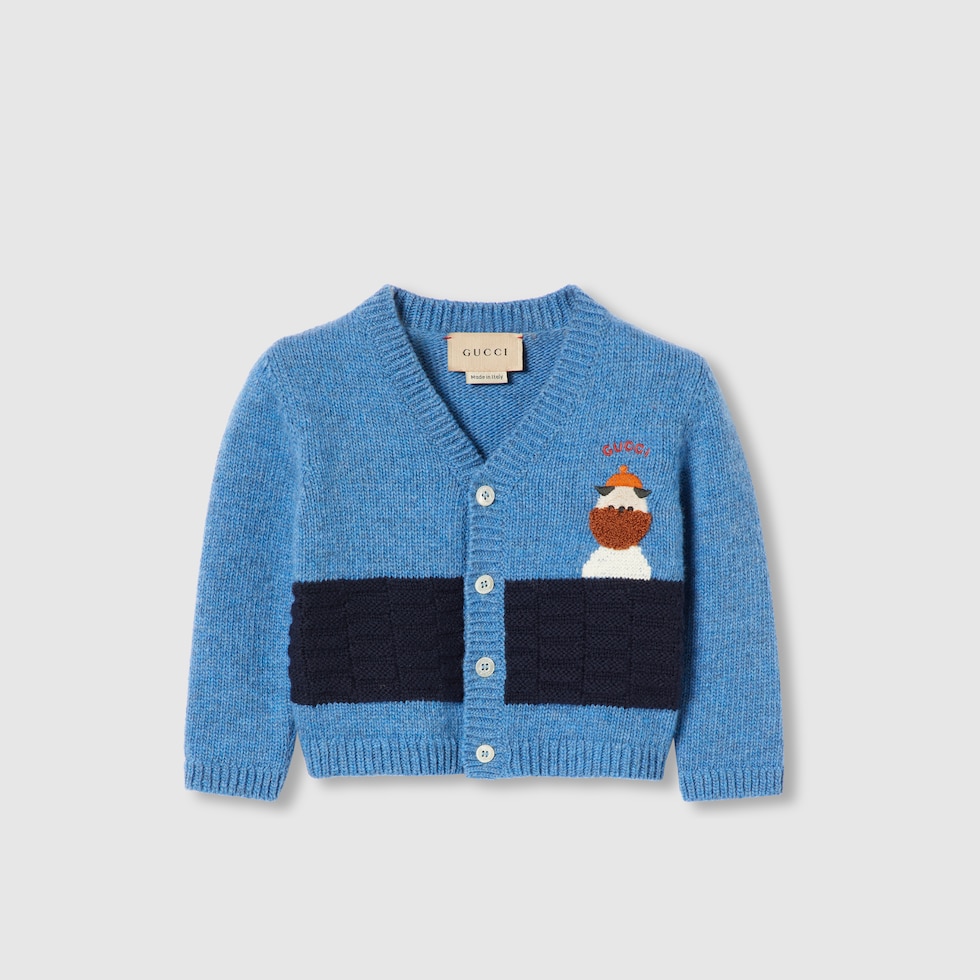 Baby embroidered wool cardigan in blue | GUCCI® US