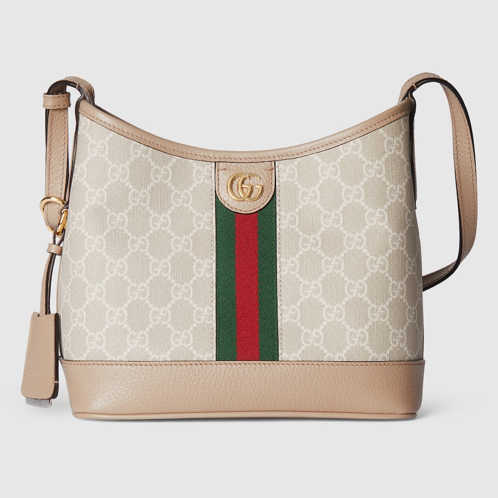 Ophidia small shoulder bag in beige and white GG Supreme