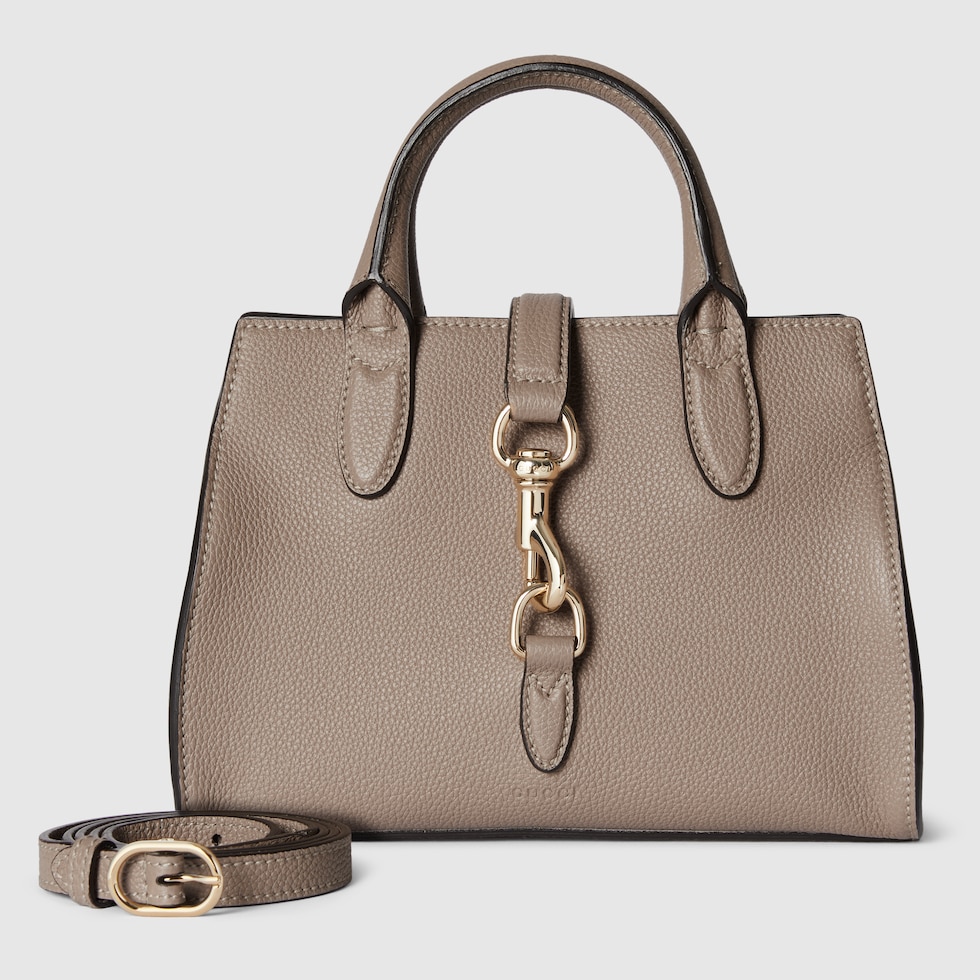 Small tote bag with hook closure in beige leather | GUCCI® JP