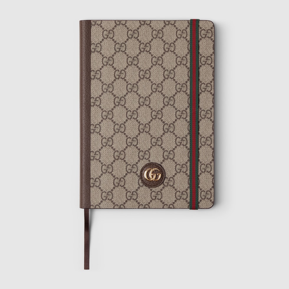 Großes Notizbuch mit Doppel G in beige- und ebenholzfarbener GG