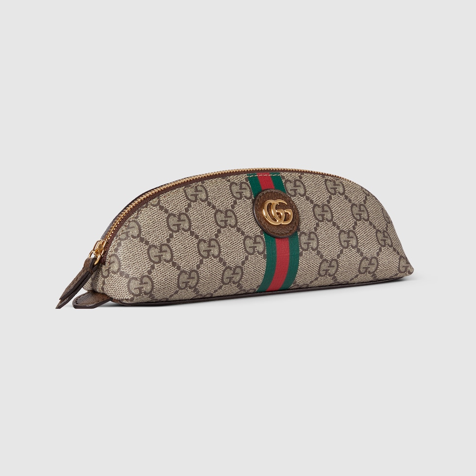 GG pencil case with Double G in beige and ebony GG Supreme