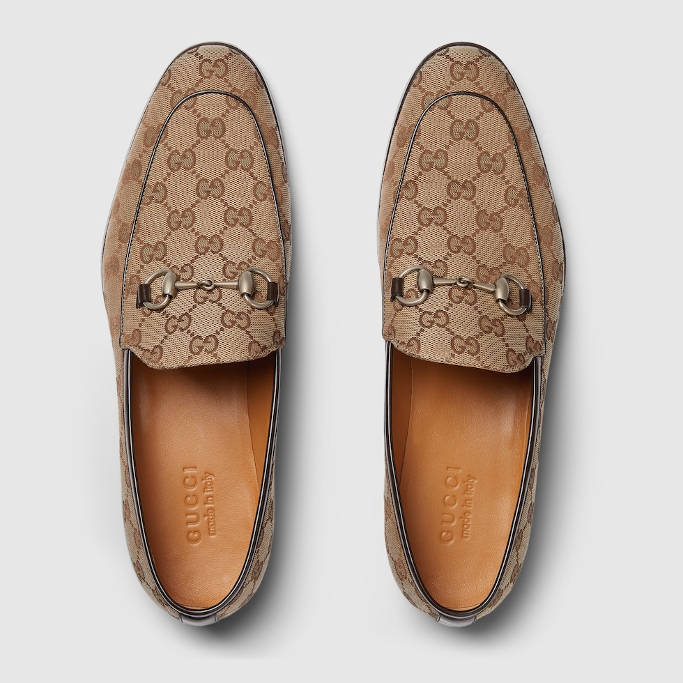 Men s loafer with Horsebit in beige and ebony Original GG canvas GUCCI MX