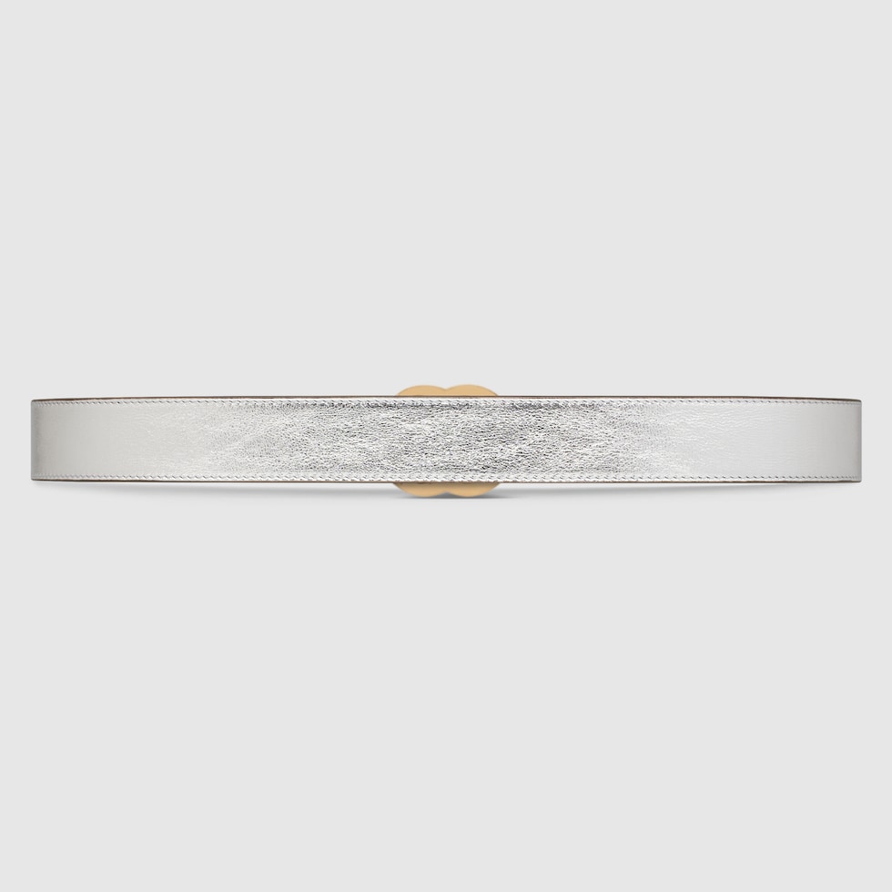GG Marmont thin belt in metallic silver leather | GUCCI® US