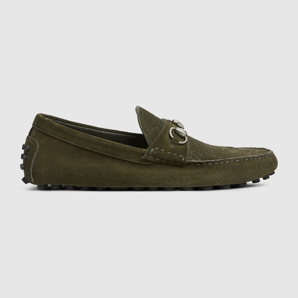 Men s driver with Horsebit in dark green suede GUCCI US