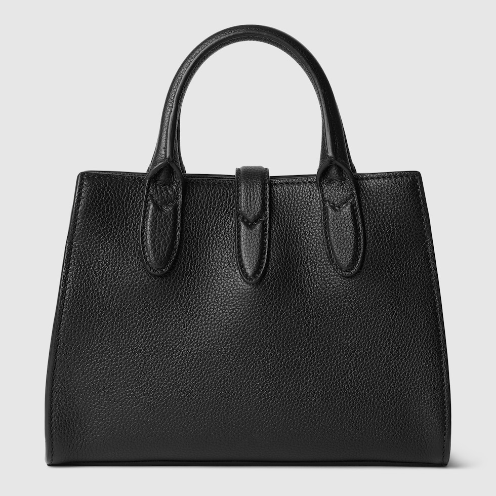 Small tote bag with hook closure in black leather | GUCCI® JP