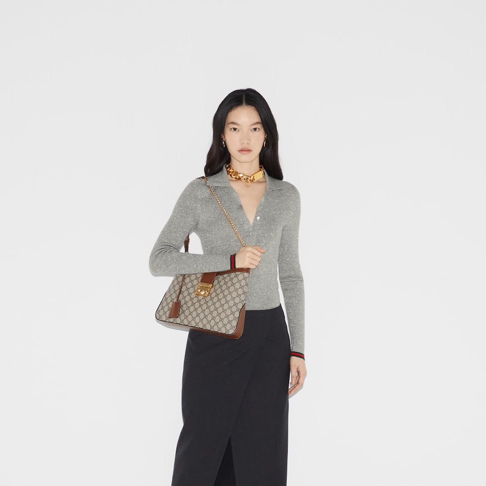 Padlock large shoulder bag in brown leather trim | GUCCI® US