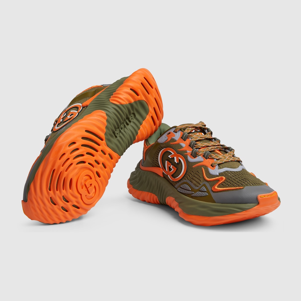 Men's Gucci Ripple sneaker in green and orange mesh | GUCCI® SG