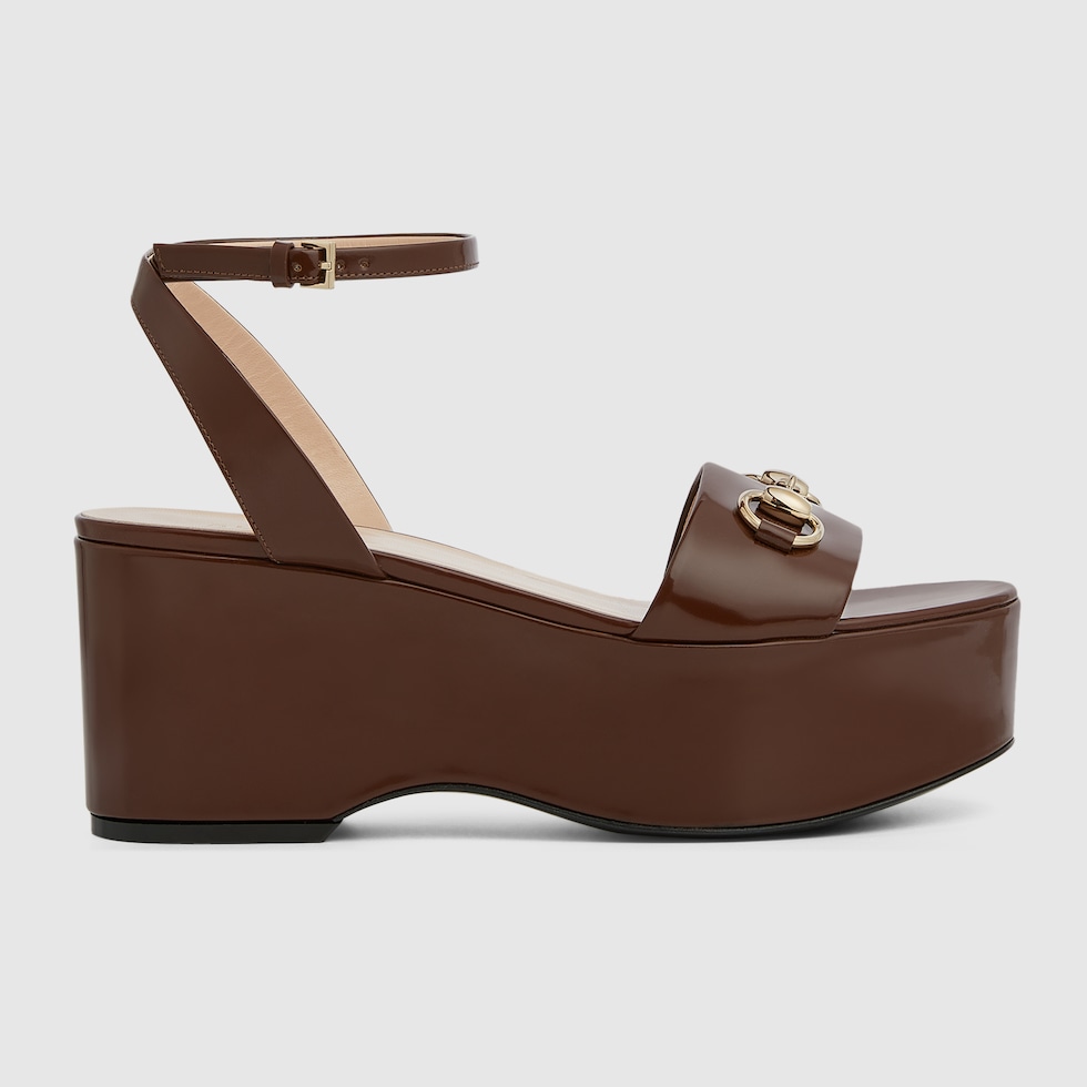 GUCCI Women s Horsebit Flatform Sandal Brown Leather