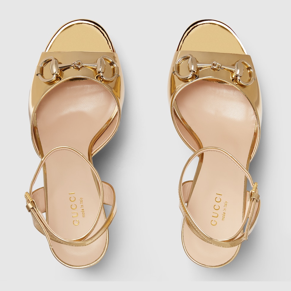 全国送料無料の通販 Women's Horsebit platform sandal in metallic light gold 靴