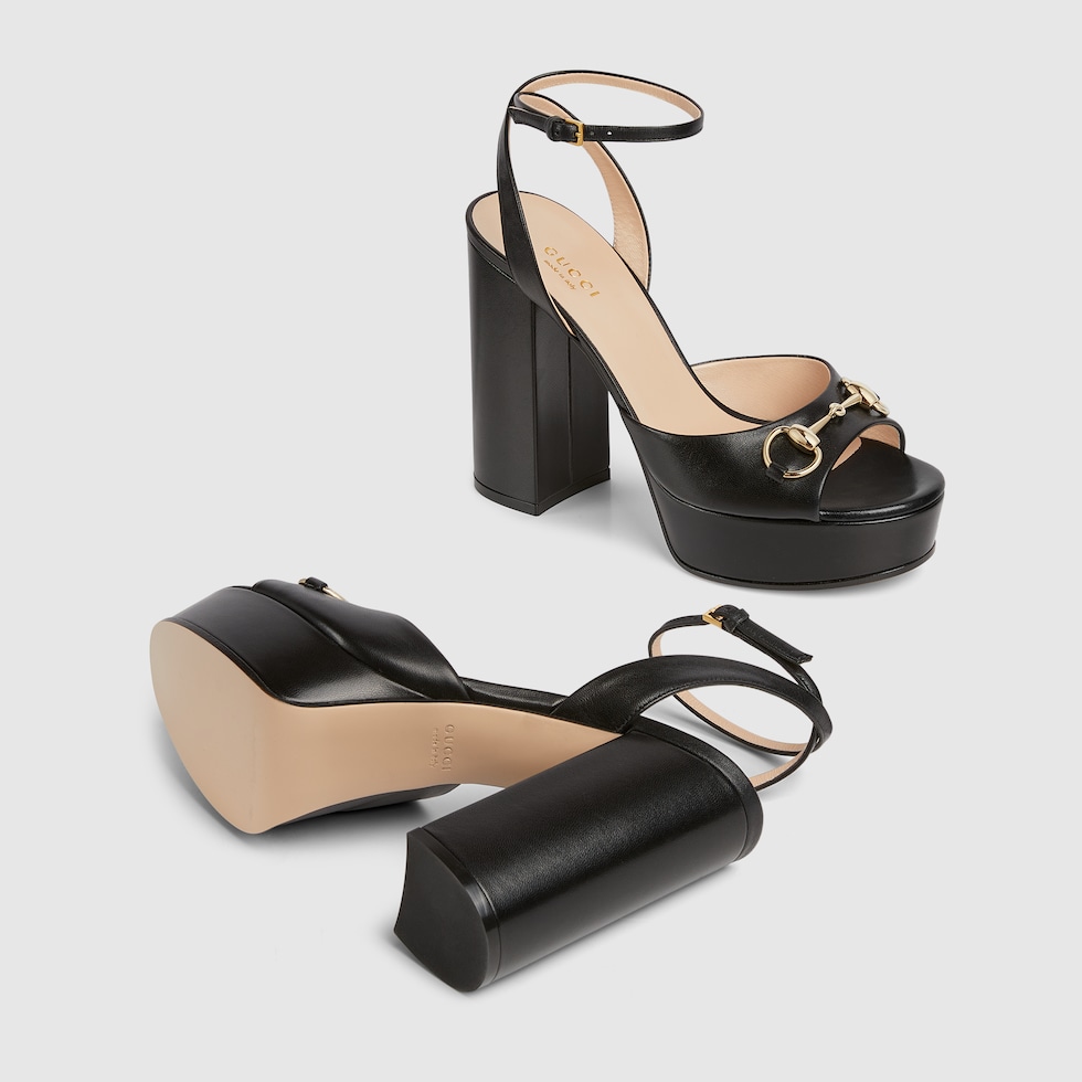 Sandalo donna con plateau e Morsetto in pelle nera GUCCI Italia