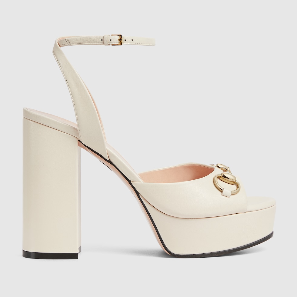 GUCCI Women s Horsebit Platform Sandal White Leather