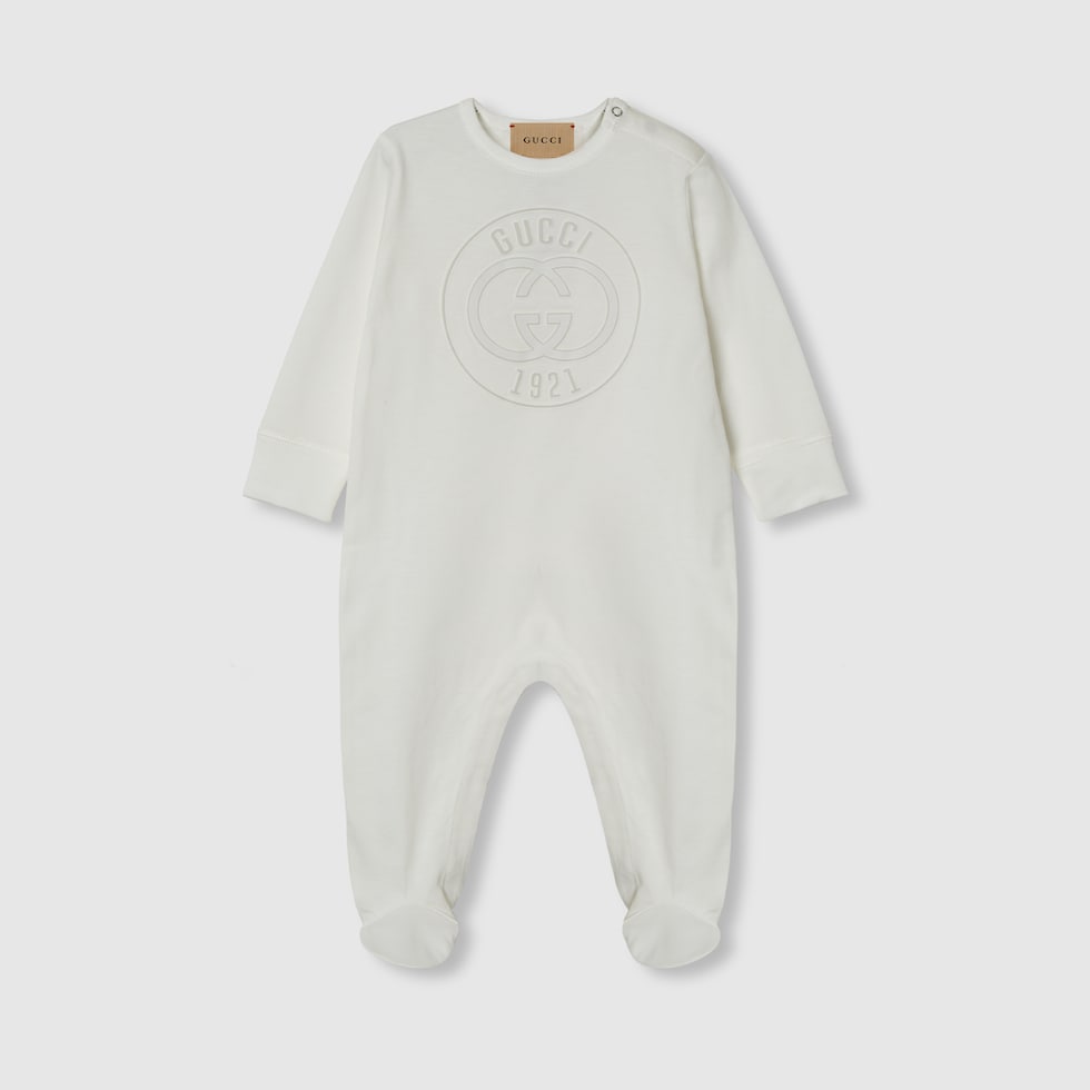 GUCCI ベビー　ロンパース ホワイト 1921　ロゴプリント　３Ｍ　６０ｃｍ GUCCI ベビーロンパース ホワイト 1921ロゴプリント3M60cm