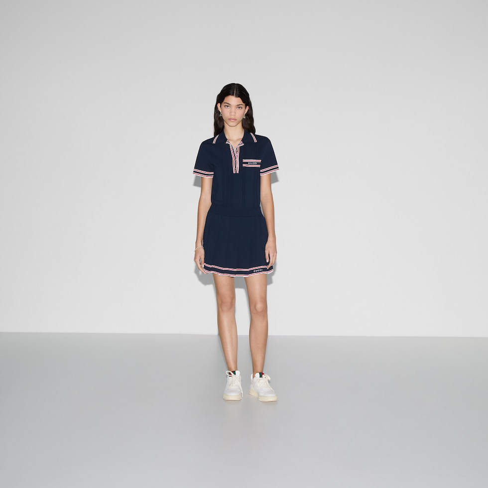 GUCCI 3236963 スカート Pleated skirt with striped trim in dark blue | GUCCI® US