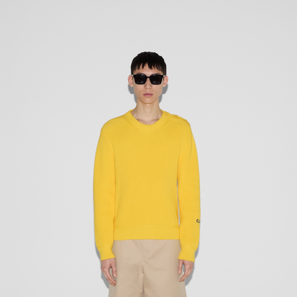 Cotton sweater with Gucci intarsia in yellow GUCCI AE