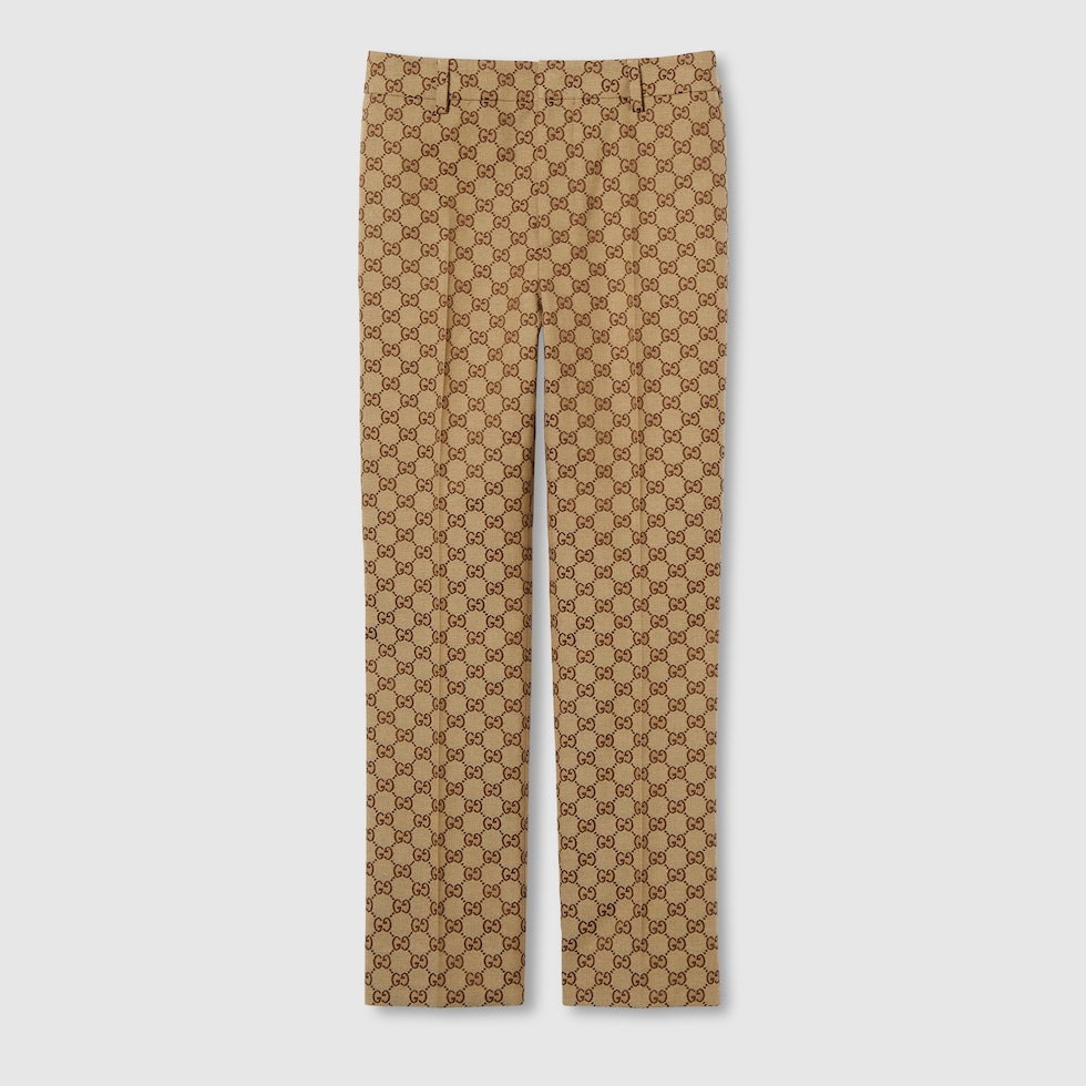 パンツ Gucci Flare Trousers In Gg Canvas GG canvas pant in camel and ebony | GUCCI® US