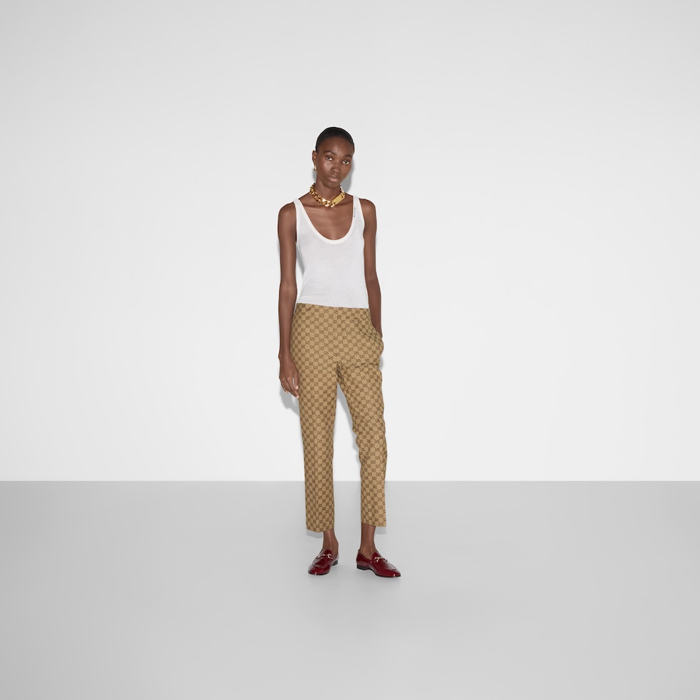 GG canvas pant in camel and ebony | GUCCI® GR