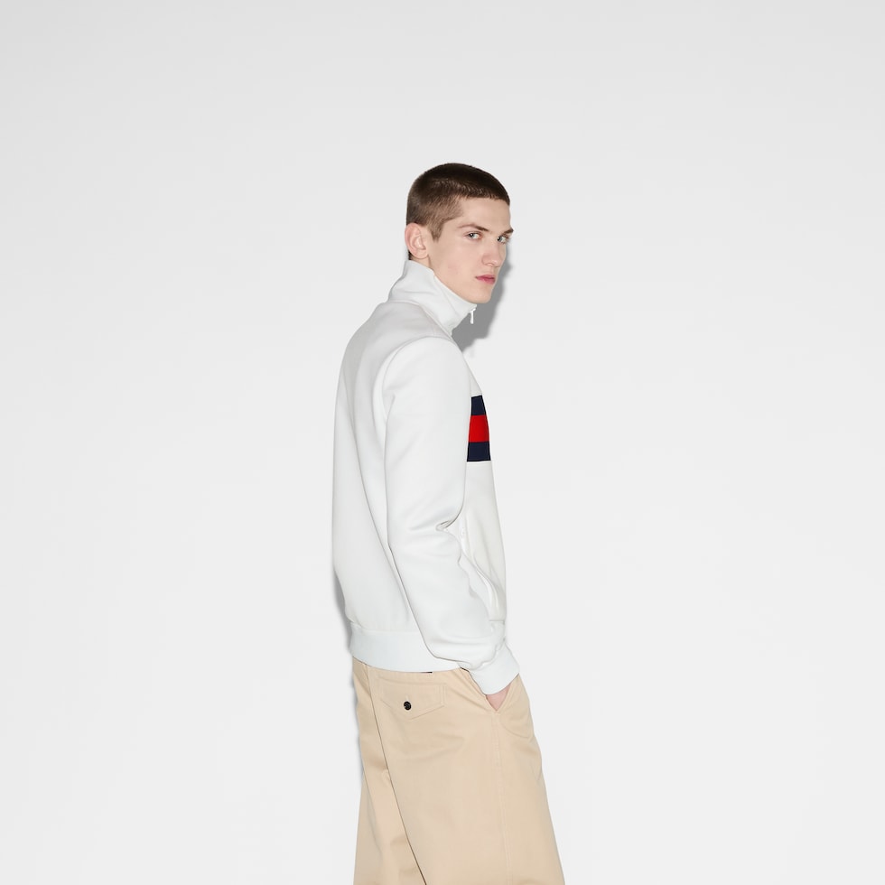 Neoprene zipped jacket with Web in white | GUCCI® US Neoprene zipped jacket with Web in white | GUCCI® US