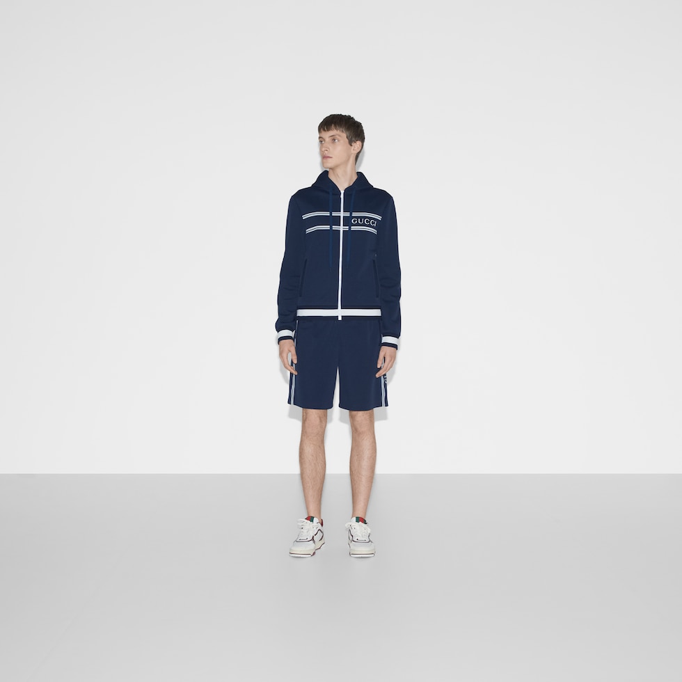 スウェット・トレーナー GUCCI NAVY BLUE SWEATSHIRT IN TECHNICAL JERSEY Cotton jersey hooded sweatshirt in blue navy | GUCCI® US