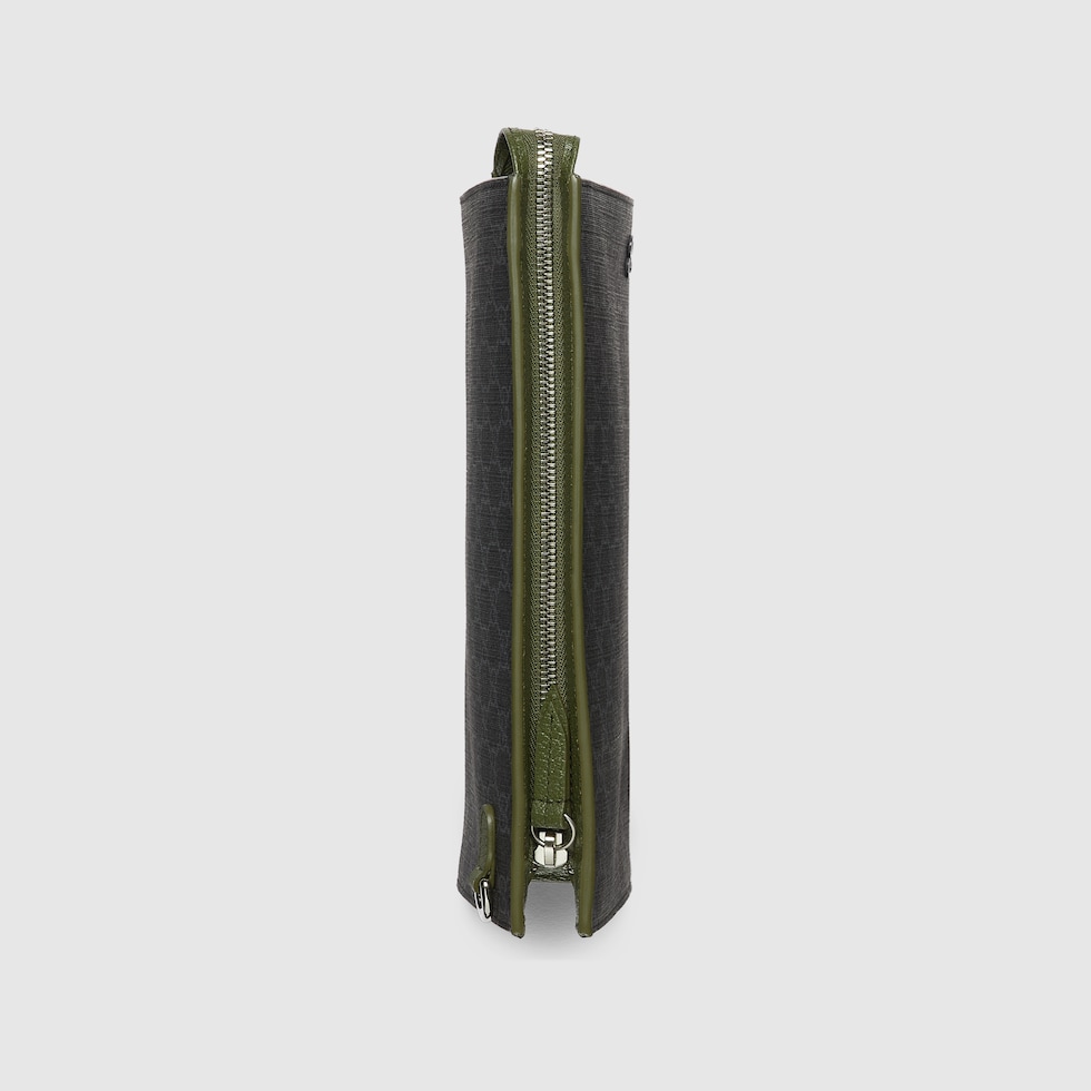 GG pouch with dark green trim in black GG Supreme canvas
